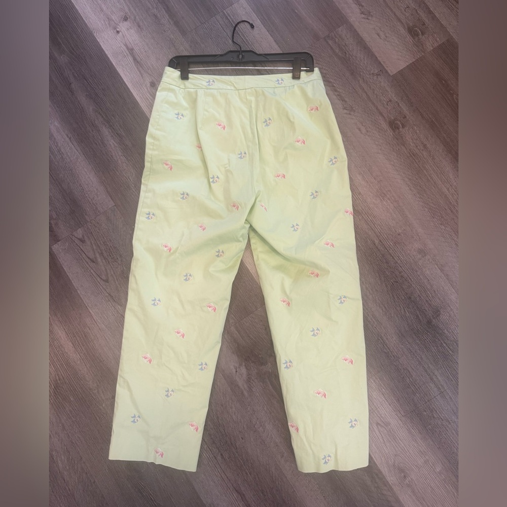 Brooks Brothers | Green Embroidered Fish Cotton Stretch Capri Pants | Women’s 8